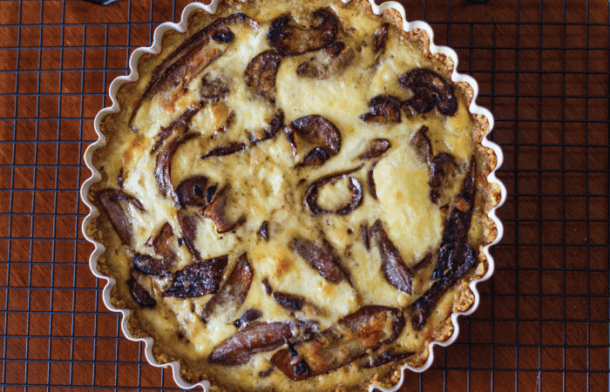 Caramelized Onion and Mushroom Quiche with Potato Chip Crust