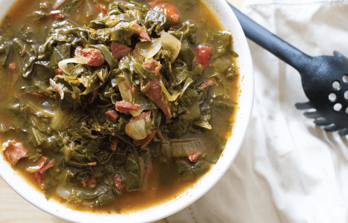 Close up overhead shot of Instant Pot Southern Greens