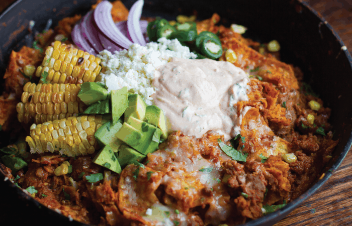 Roasted Corn and Soy Chorizo Chilaquiles