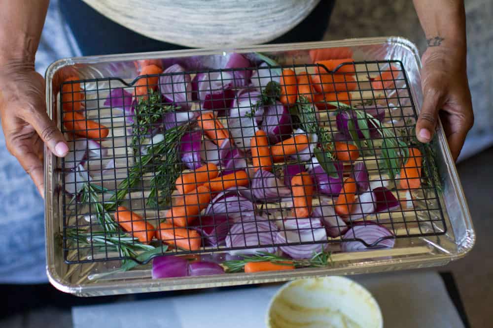 Use baking rack to roast vegetables