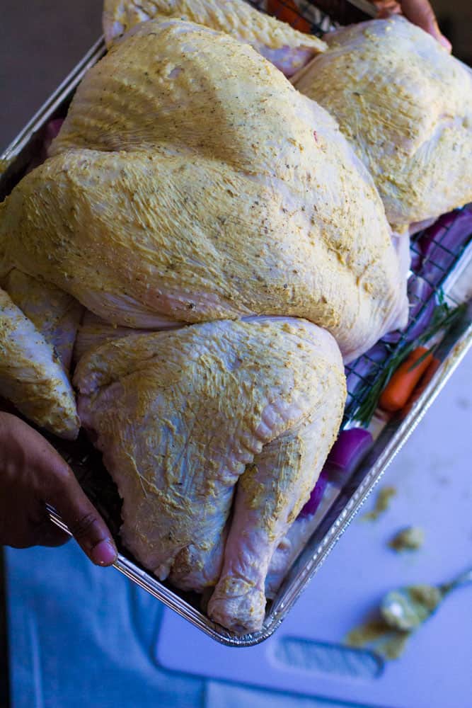 Turkey ready on baking sheet