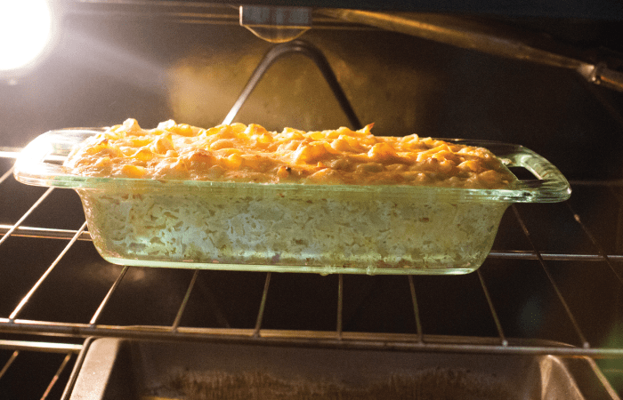 Mac and Cheese melting in oven