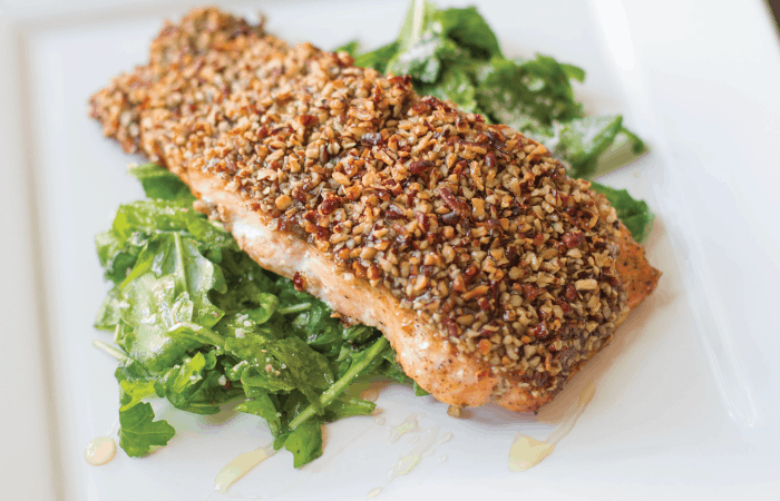 plated pecan crusted salmon