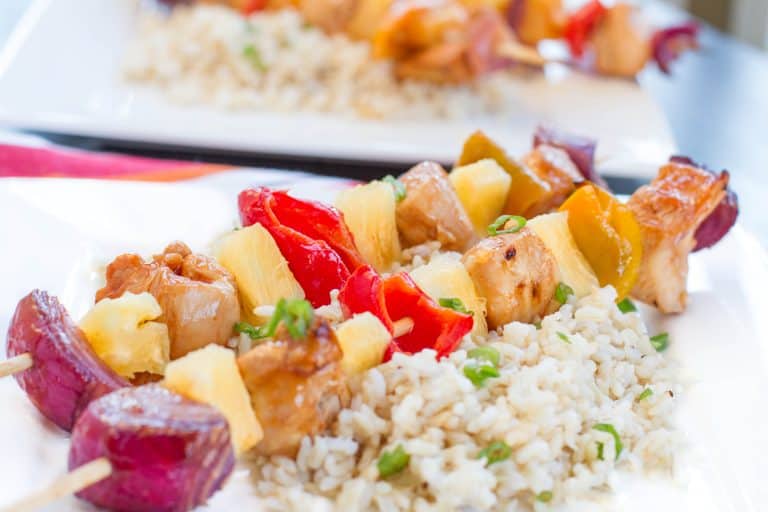 Chicken & Pineapple kababs on rice