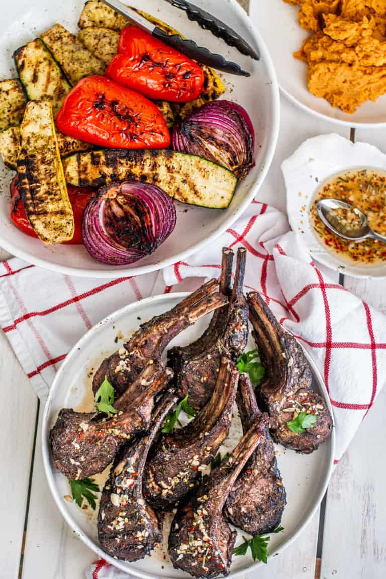 grilled lamb chops & seasonal vegetables