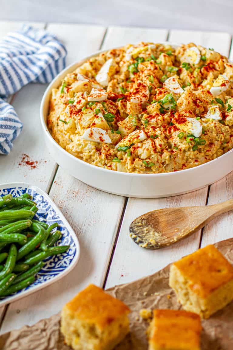 southern potato salad in bowl for cookout