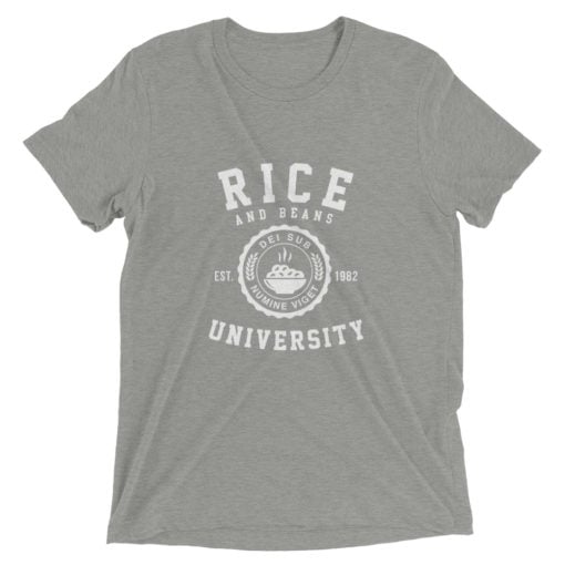 rice and beans university tshirt grey
