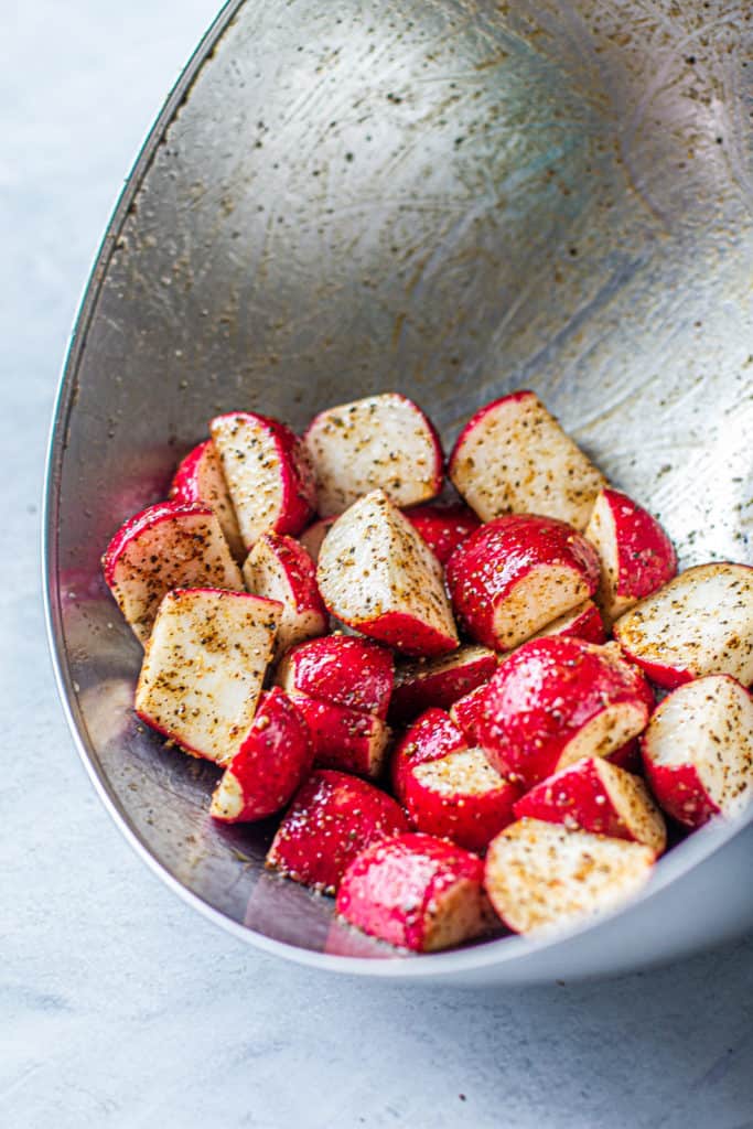 Spiced radishes in a bowl