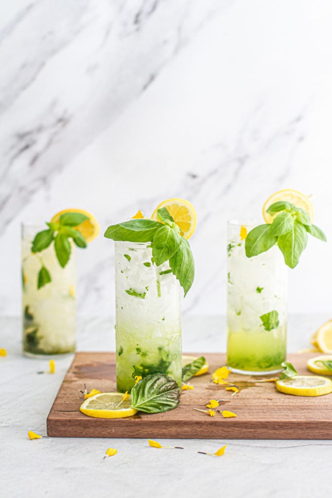 3 glasses of lemon basil mojito