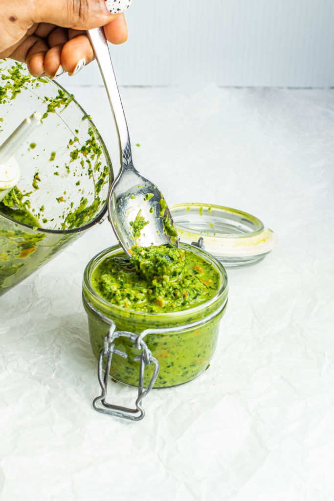 Homemade Green seasoning blended in food processor