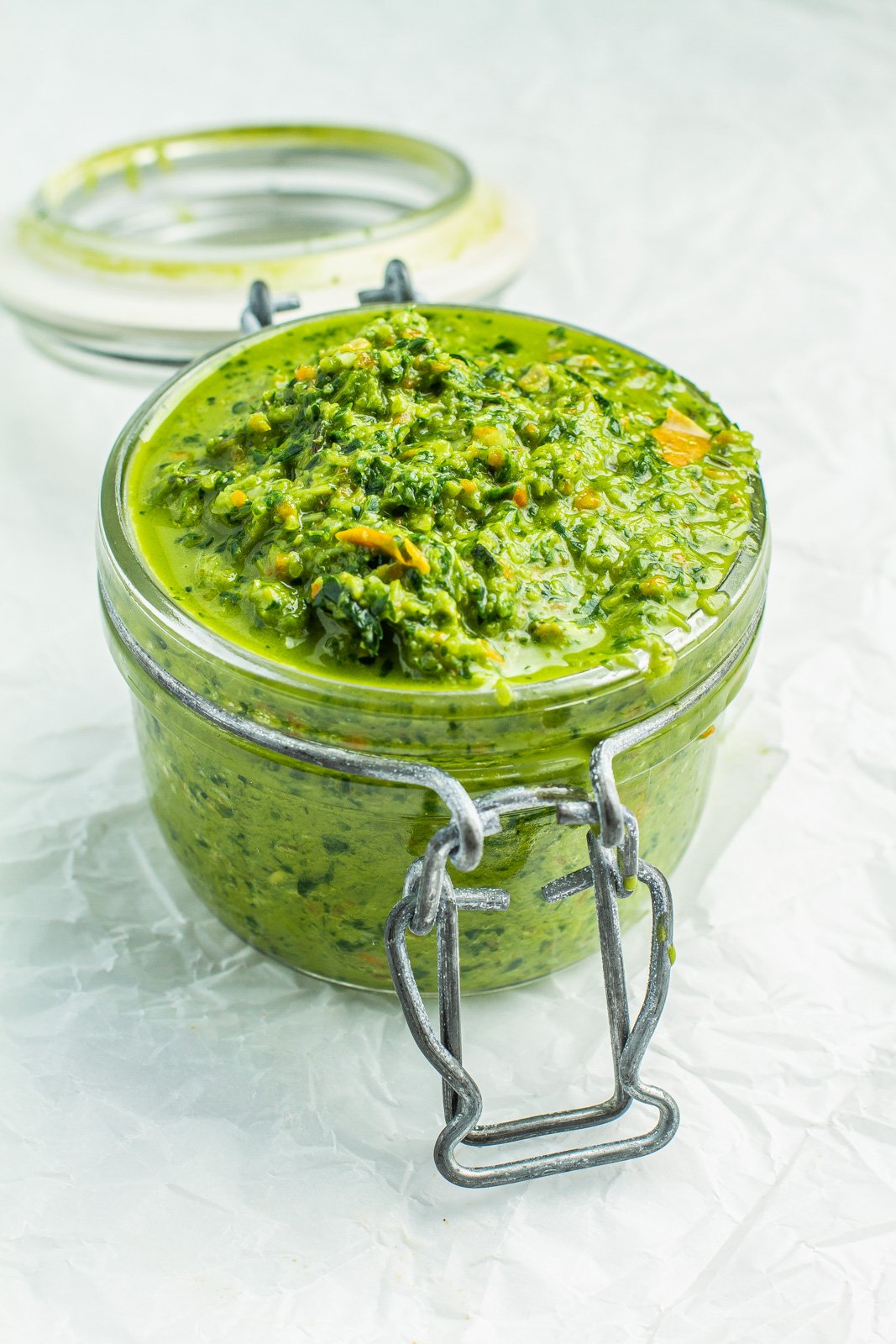 Homemade Green seasoning in a jar