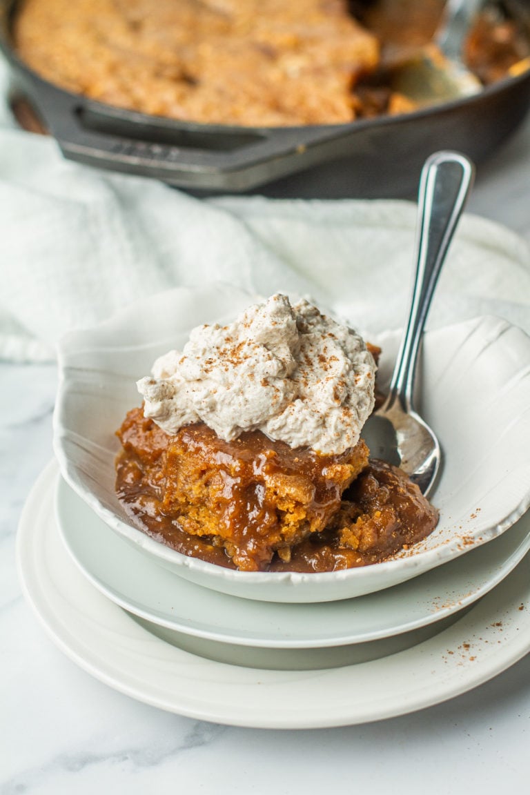 Skillet Pumpkin Spiced Latte Pudding (self-saucing)