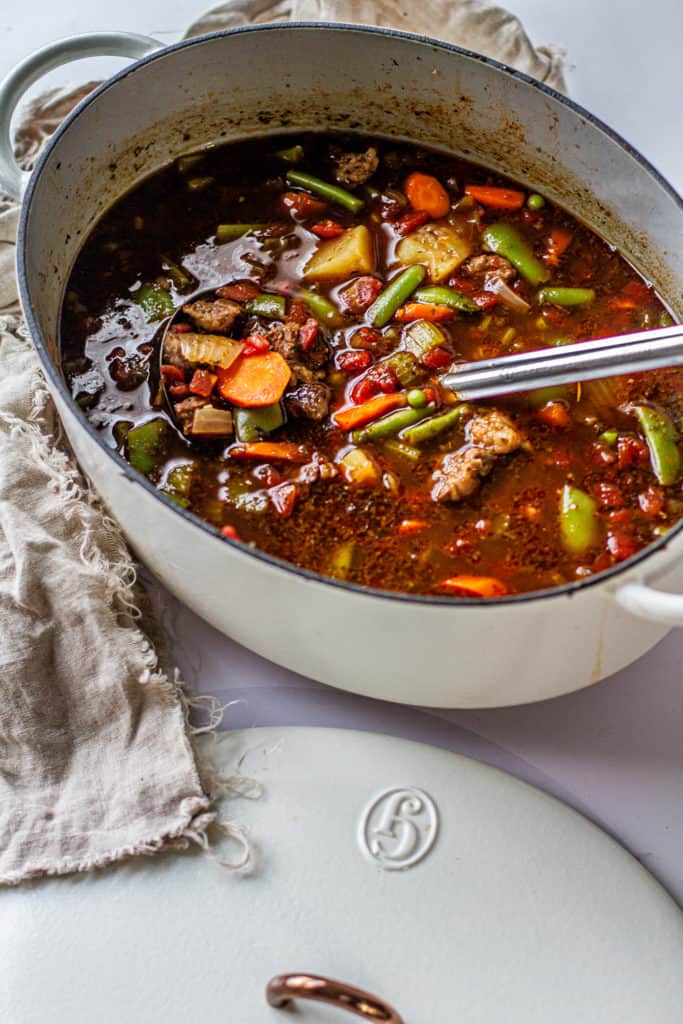 pot of vegetable beef soup