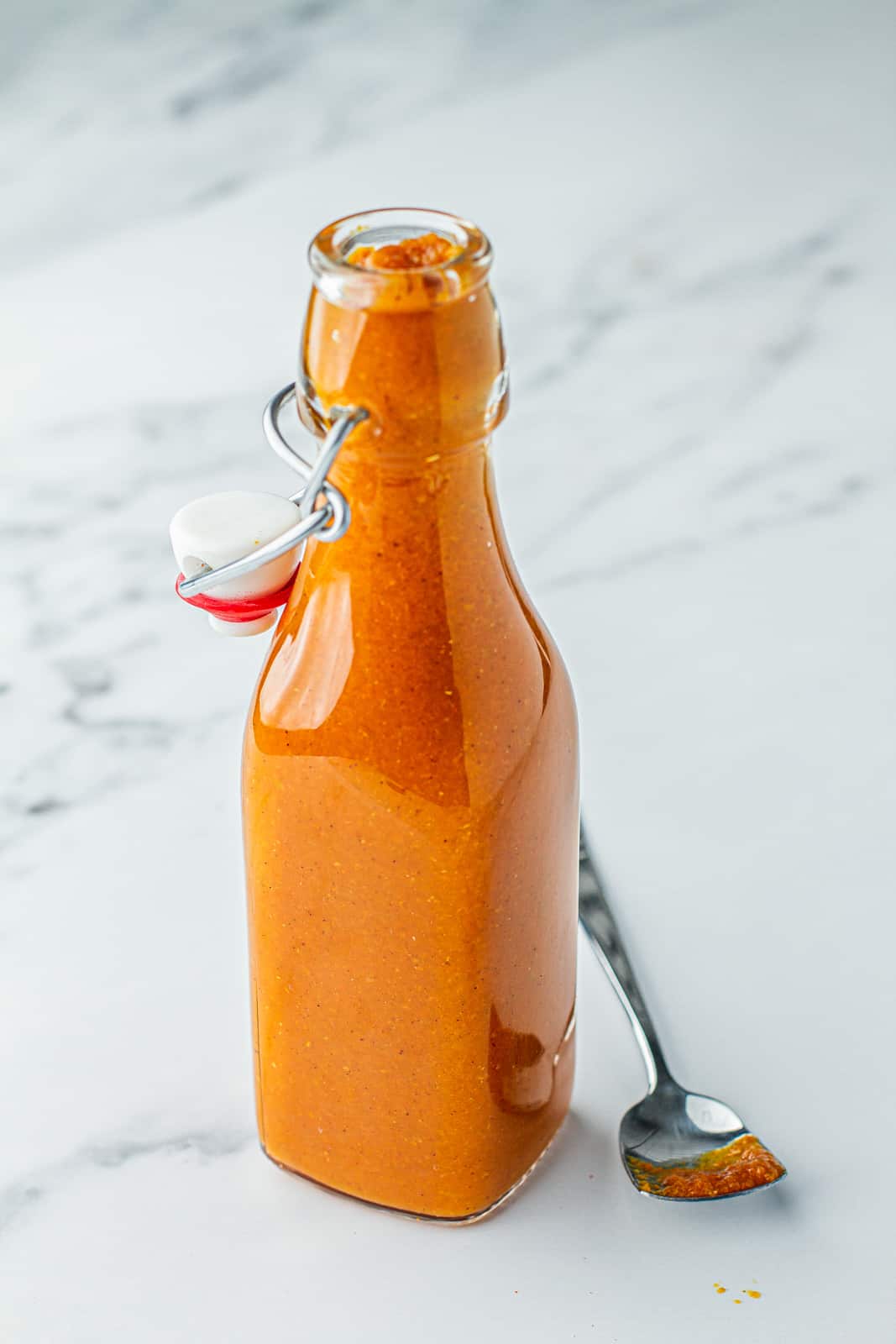 Mango habanero sauce bottled and cooling