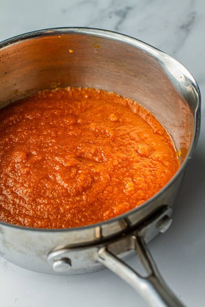 Mango Habanero Sauce in pot cooking