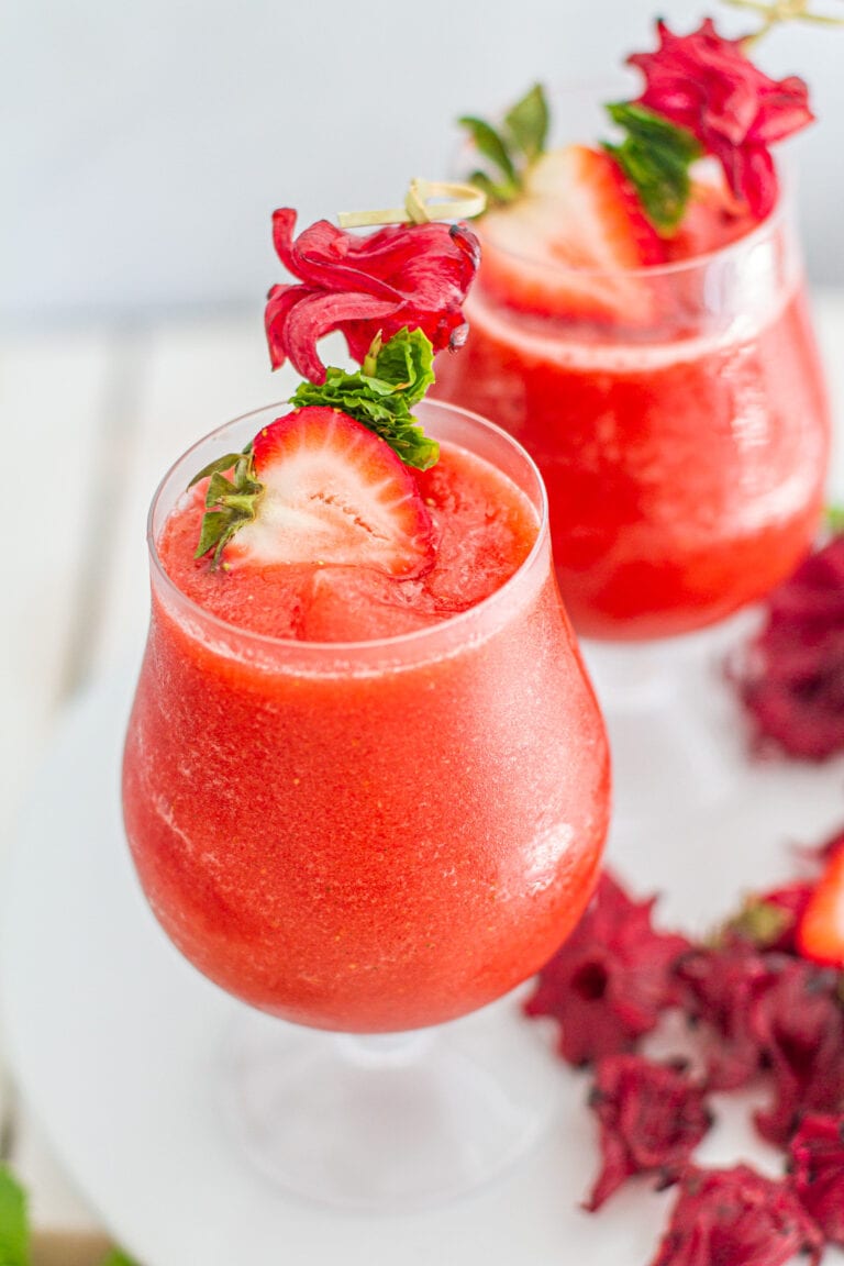 two glasses of Strawberry Hibiscus Slushie