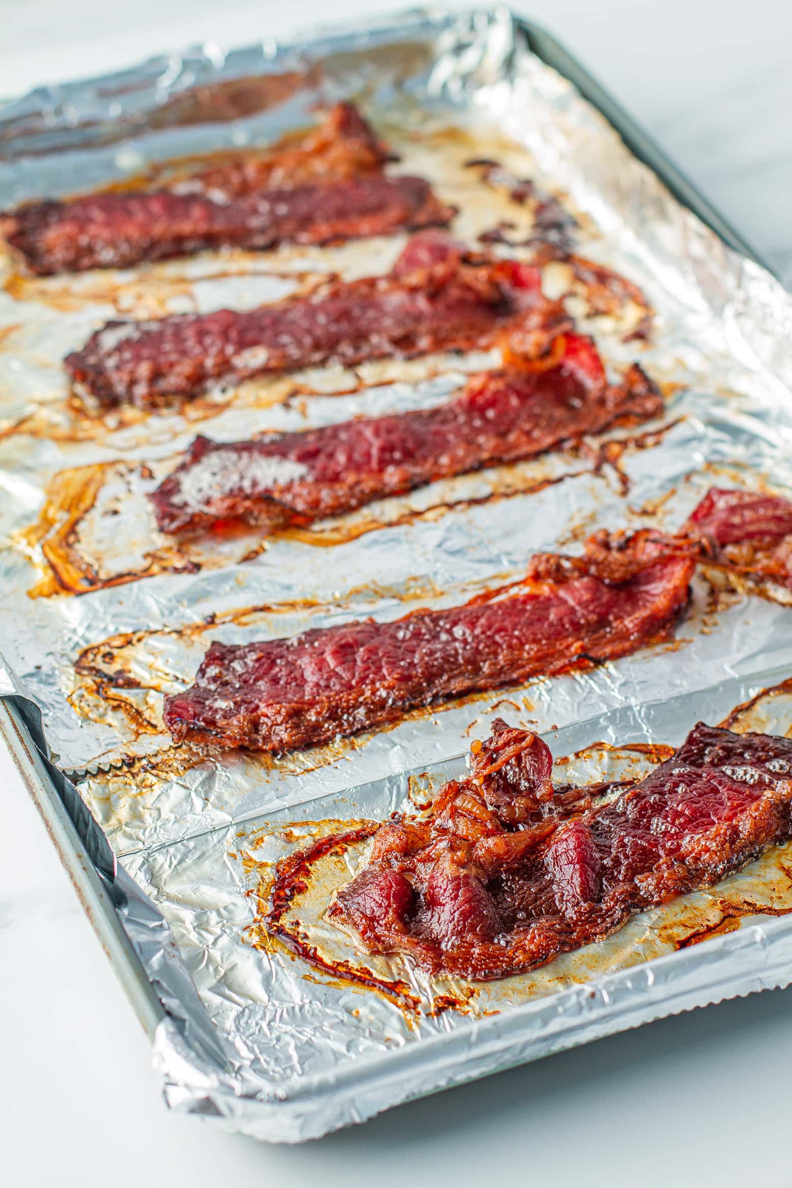 crispy beef bacon on sheet pan