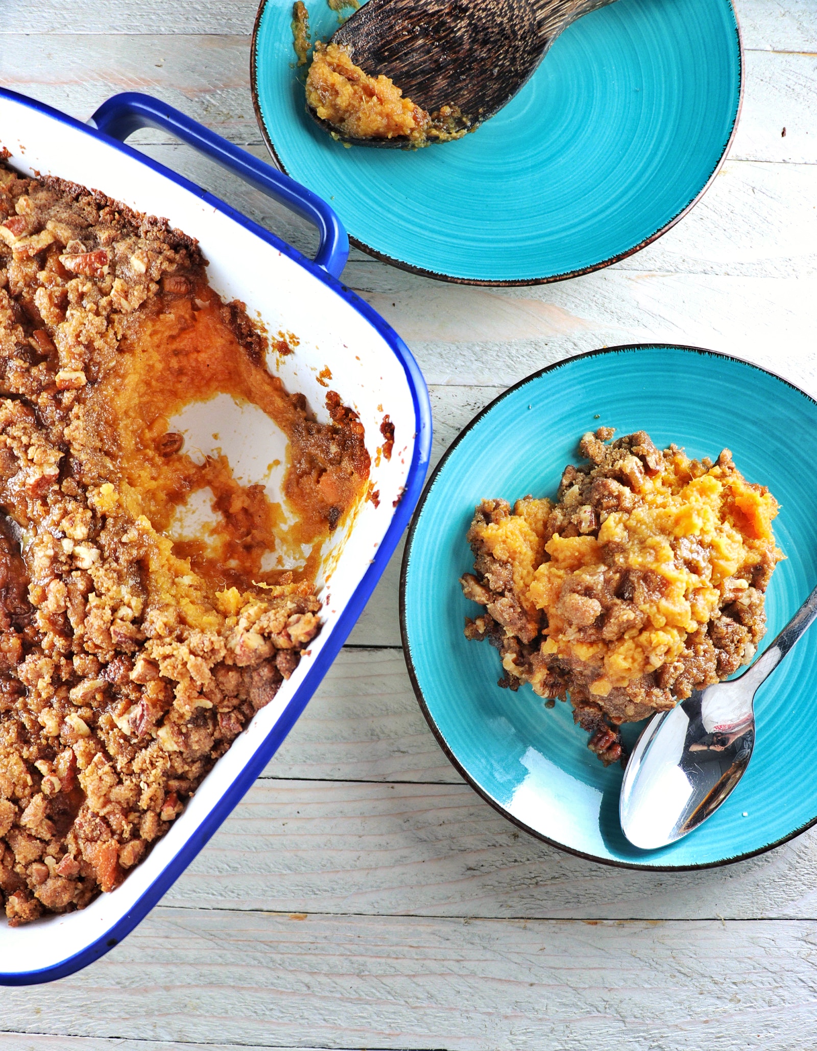 Candied Sweet Potato Casserole with Canned Yams & Pecan Topping